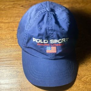 Ralph Lauren Polo, Blue Hat, Red & Blue US Flag Polo writing, Adjustable Strap